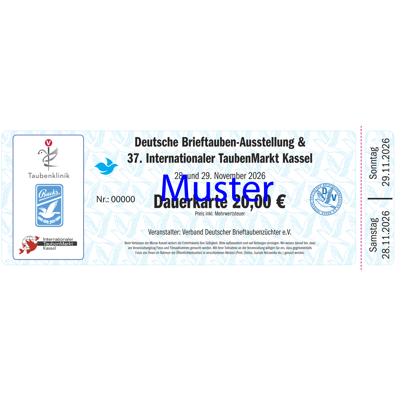 Dauerkarte DBA und 37. Internationaler Taubenmarkt